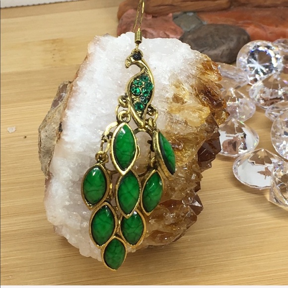 Green Peacock Earrings - Picture 7 of 7